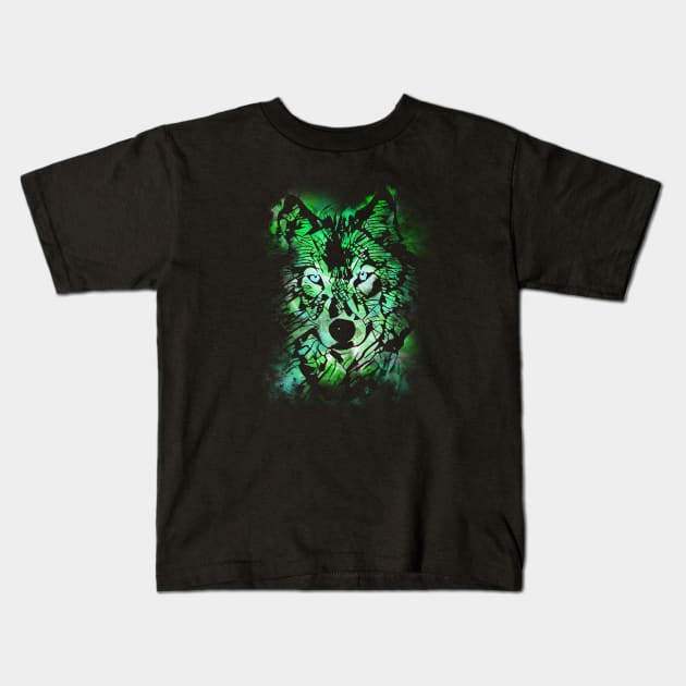 Wolf - Green Kids T-Shirt by valsymot